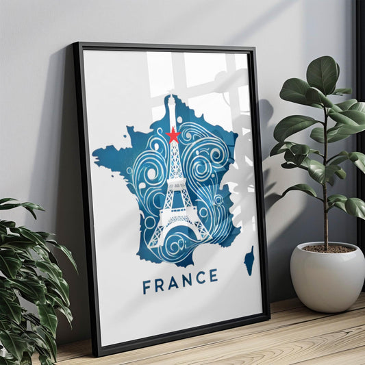 France Eiffel Tower Wall Art Print, Travel Home Decor, France Gift, College Wall Artwork, Housewarming Decoration, Paris Illustration