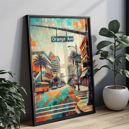 Orange Ave Print Orlando Wall Art, Florida Travel Poster, Vibrant Street Scene, Housewarming & Florida Gift, Modern Home Decor