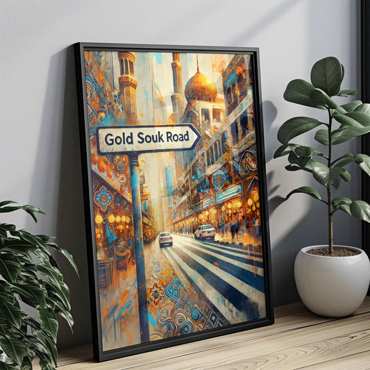 Gold Souk Road Wall Art - Dubai Travel Print, UAE Souvenir & Housewarming Gift, Gold Souk Rd Poster, Dubai Art Decor, UAE Gift Idea
