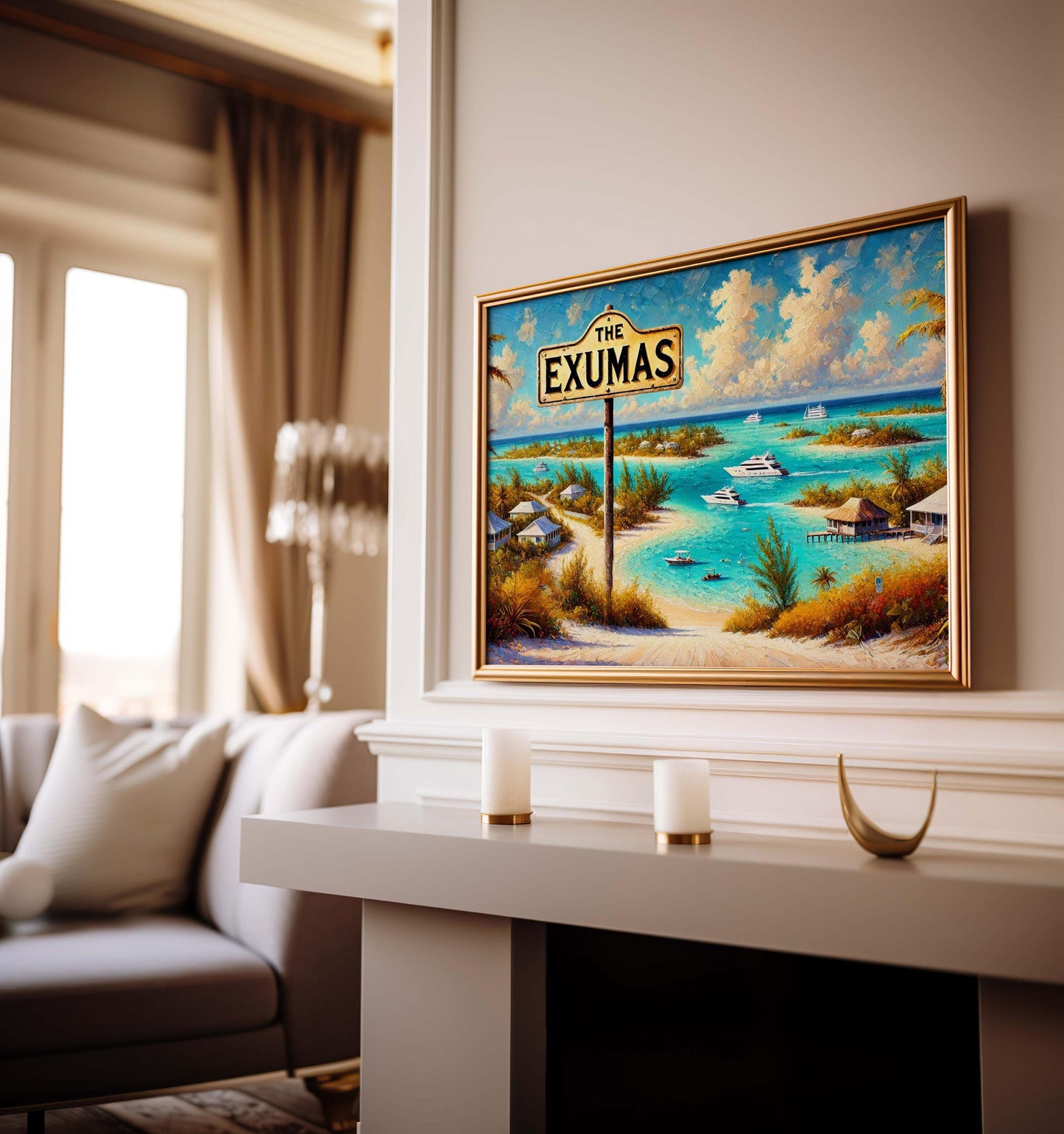 Exumas Bahamas Map Art Print, Tropical Island Wall Decor
