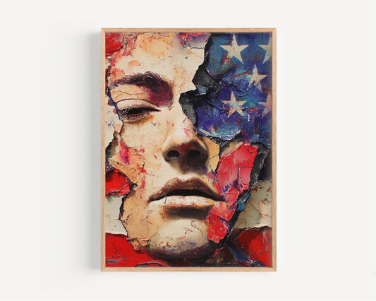 American Face Art | Abstract USA Wall Art Patriotic United States Poster for Home Decor & American Independence Celebration