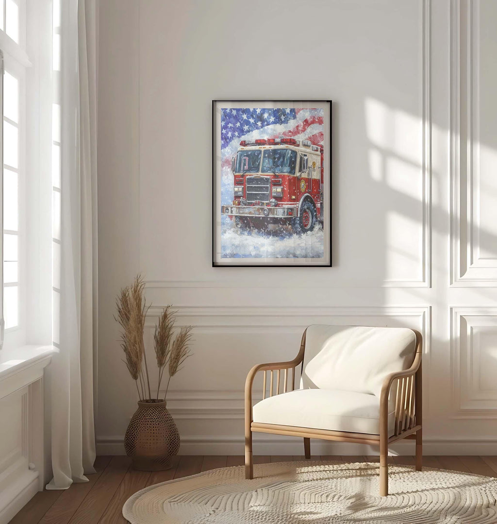 Red Firetruck Patriotic Poster - USA