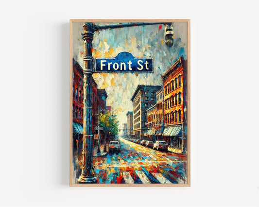 Memphis Front St Wall Art Print - Tennessee Travel Poster, Housewarming Gift, Memphis Cityscape Illustration