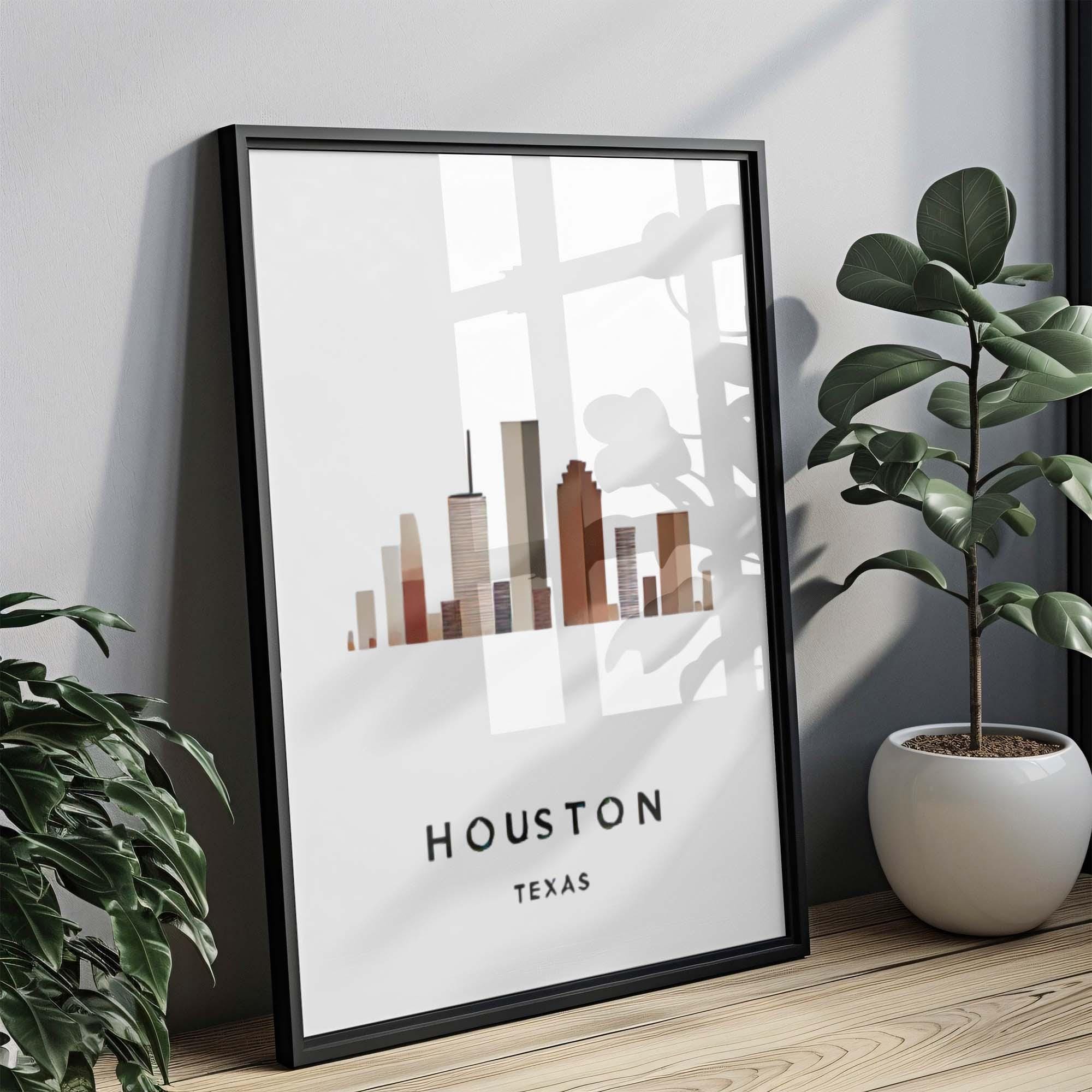 Houston Print Wall Art - Texas Decor, Travel Gift, Houston Skyline, Housewarming & College Room Artwork, TX Map Print, Home Decoration