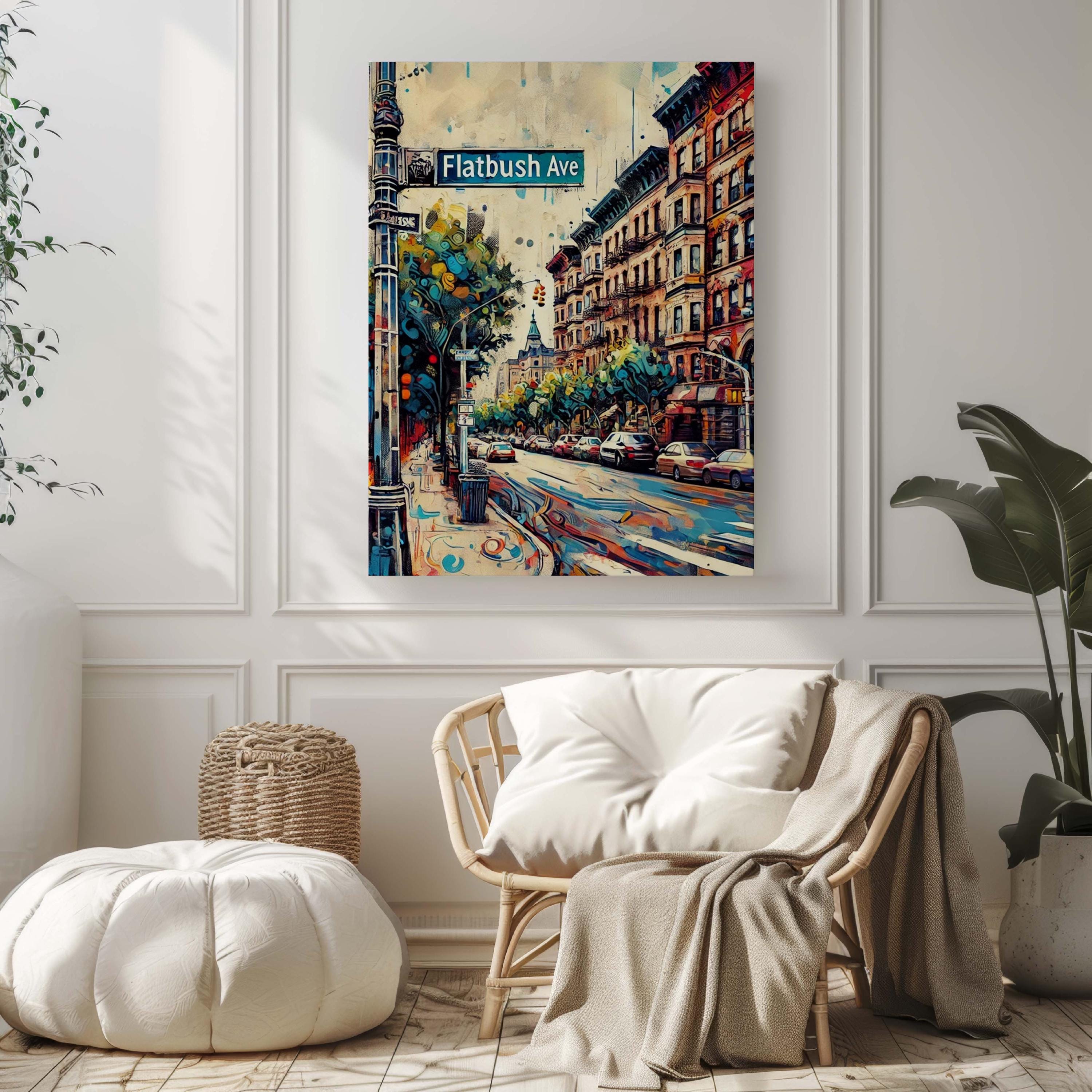 Flatbush Ave Print - Brooklyn Wall Art, NYC Travel Poster, New York Decor, Housewarming Gift, Urban Map Artwork