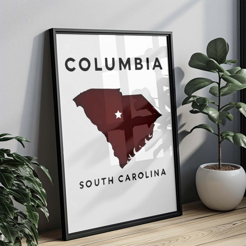 Columbia Print South Carolina Wall Art Map Travel Decor Housewarming Gift College Dorm Room Decoration
