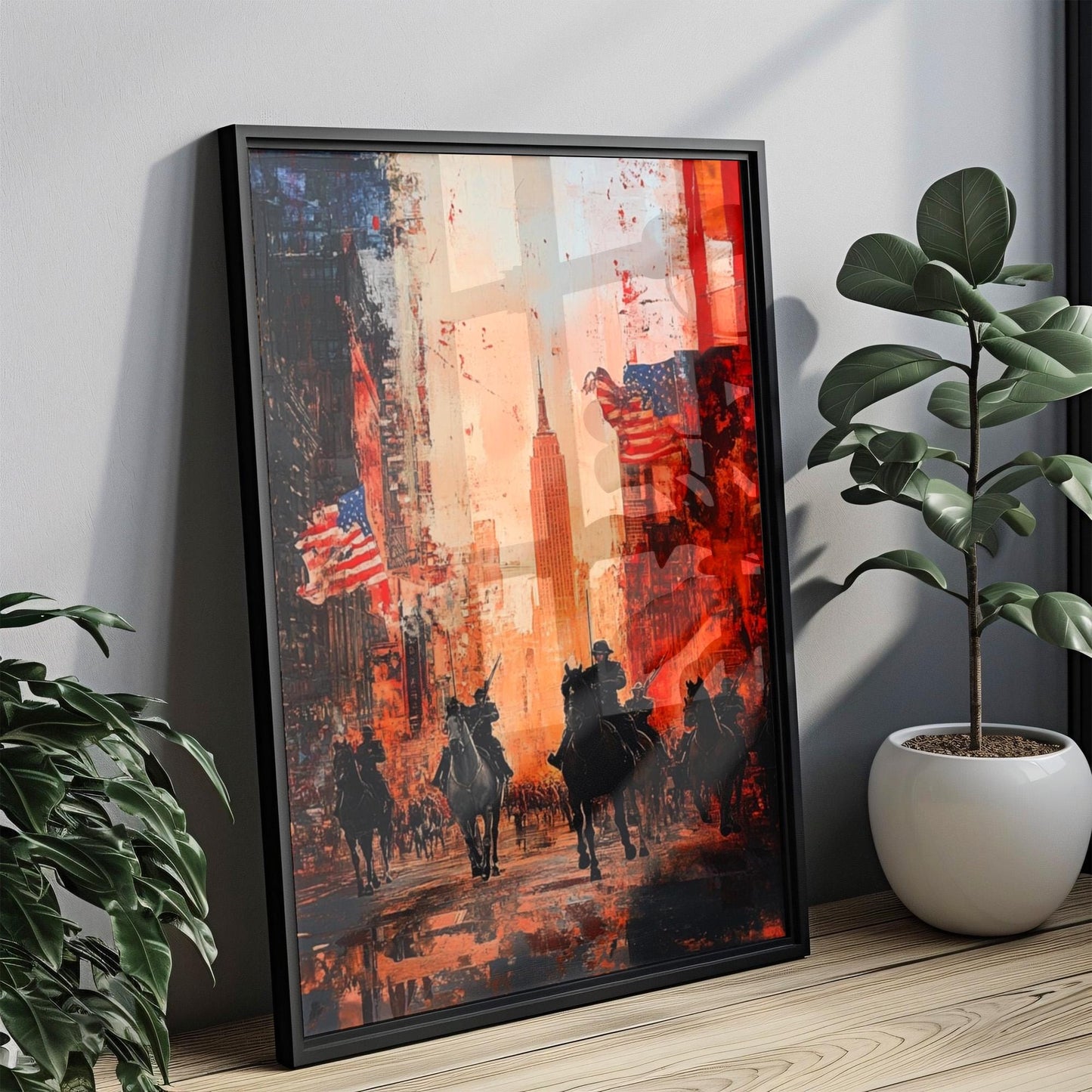 USA Wall Art Abstract Patriotic City Poster | American Independence Home Decor | United States Flag Artwork for Living Room