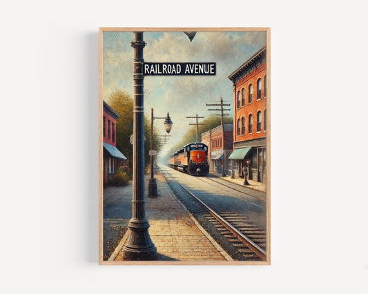 Railroad Ave Wall Art | Jamesburg New Jersey Scene | Travel Souvenir | Small-Town Street Decor | Vintage American Travel Poster