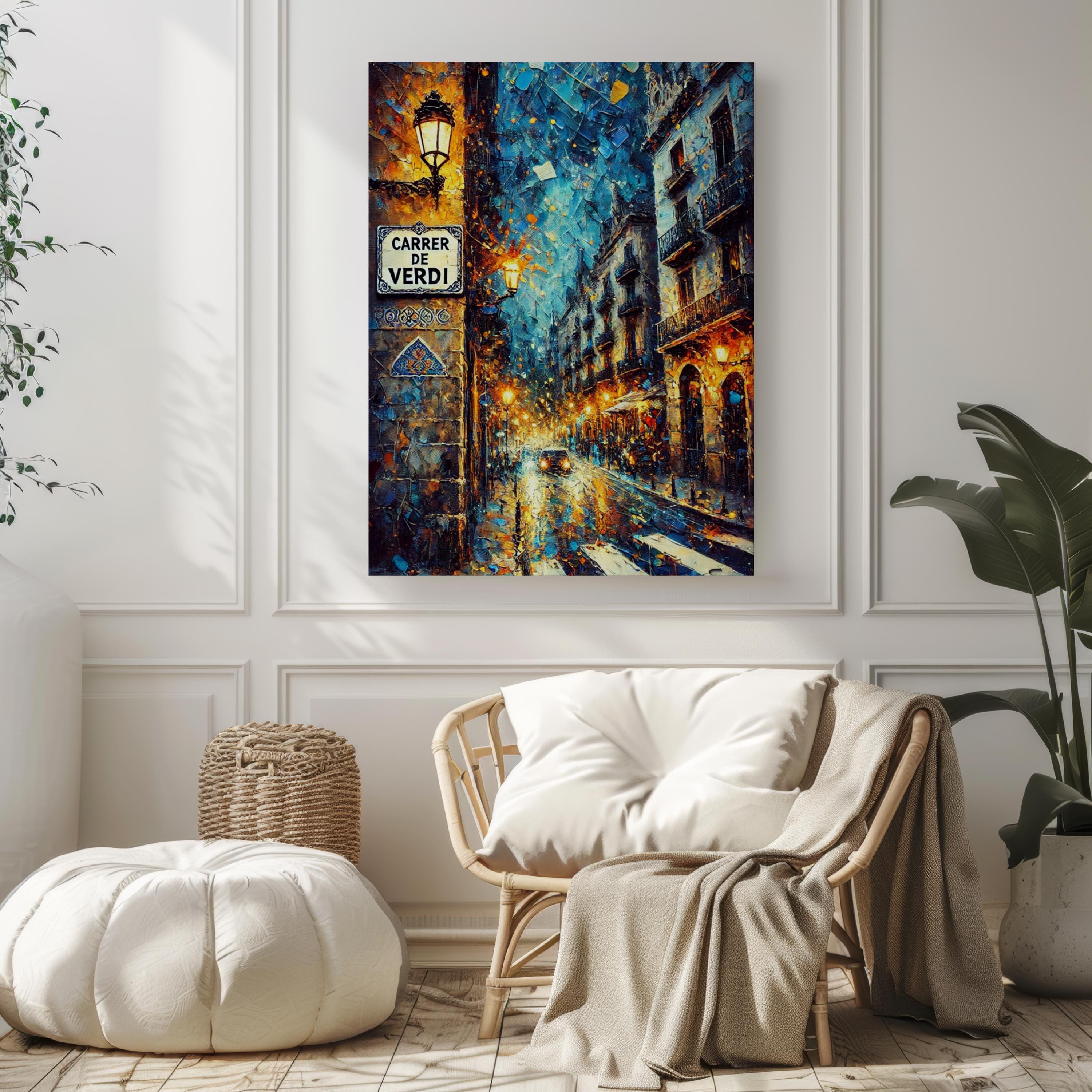 Carrer de Verdi Oil Painting Art Print: Barcelona Spain Street Sign Travel Poster