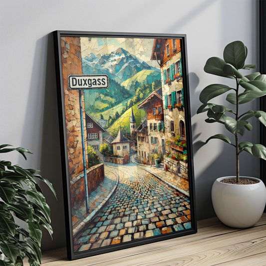 Liechtenstein Wall Art | Duxgass Vaduz Print | European Travel Souvenir | Alpine Street Scene | Home Decor, Gift, Travel Poster