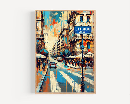 Athens Stadiou Street Wall Art Print - Greece Travel Poster, Greek Home Decor, Housewarming Gift, Unique Athens Art, Travel Print