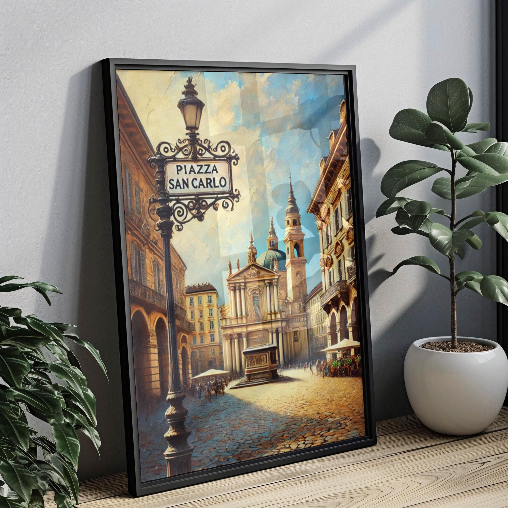 Piazza San Carlo Wall Art Print - Turin Travel Poster, Italian Home Decor, Housewarming Gift, Italy Cityscape Illustration