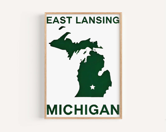 East Lansing Print - Michigan Wall Art, Travel Decor, College Housewarming Gift, East Lansing Home Decor, MI Map Art, Unique Michigan Gift