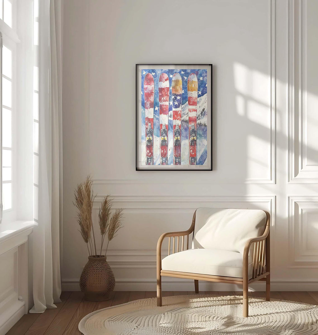 American Skiing Poster Patriotic - USA
