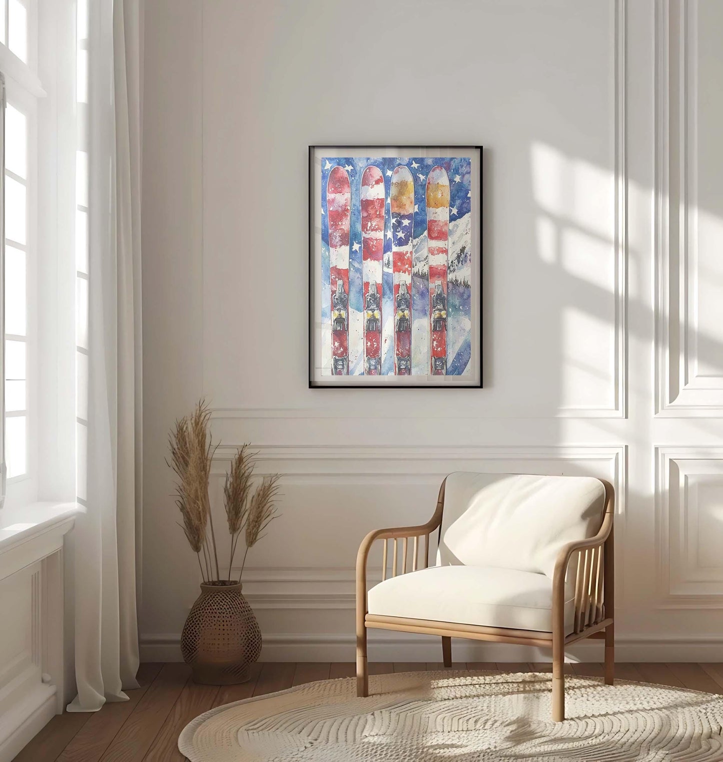 USA Skiing Wall Art Poster - Patriotic Winter Home Decor, American Independence & United States Flag Artwork