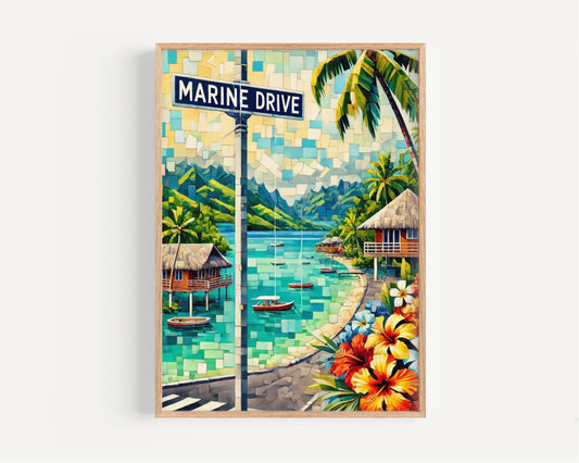 Tahiti Wall Art Marine Drive Print - Tropical Travel Poster, Pacific Ocean Decor, Housewarming Gift, Tahiti Gift, Coastal Home Artwork