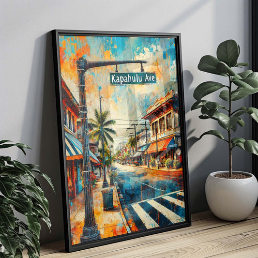 Kapahulu Ave Print - Oahu Wall Art, Honolulu Travel Poster, Hawaii Home Decor, Kapahulu Avenue Gift, Housewarming & Vacation Memory Art