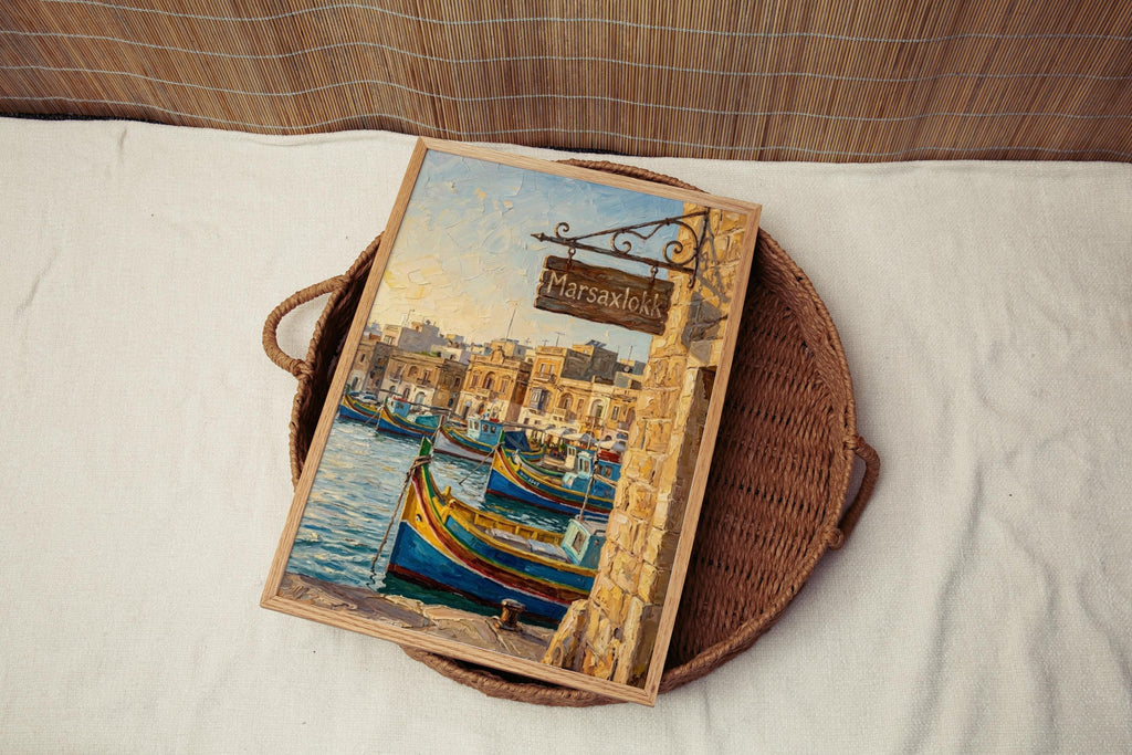 Marsaxlokk Street Sign Art Print: Malta Fishing Village Travel Poster