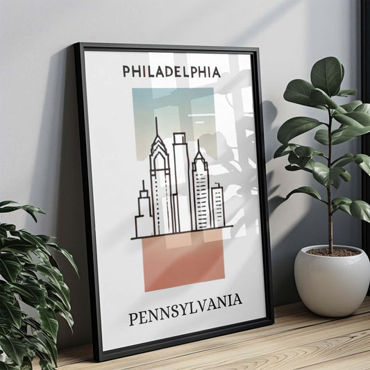 Philadelphia Print Wall Art - Pennsylvania Travel Decor, College Gift, Housewarming, Unique Home Accent, Philly Cityscape Illustration