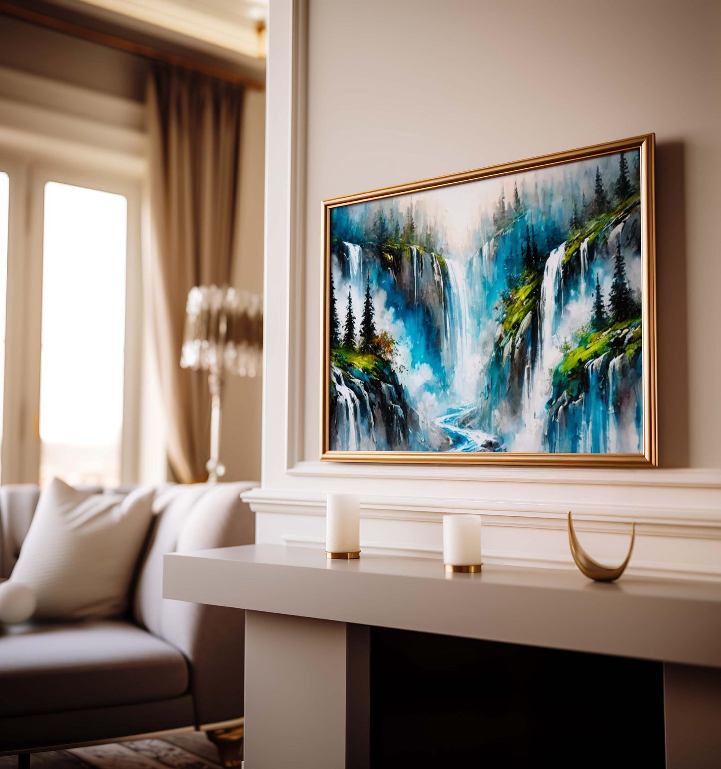 Nature Gift Waterfall Wall Art Print, Scenic Stream Home Decor, New Housewarming Family Art, Tranquil Nature Landscape Poster