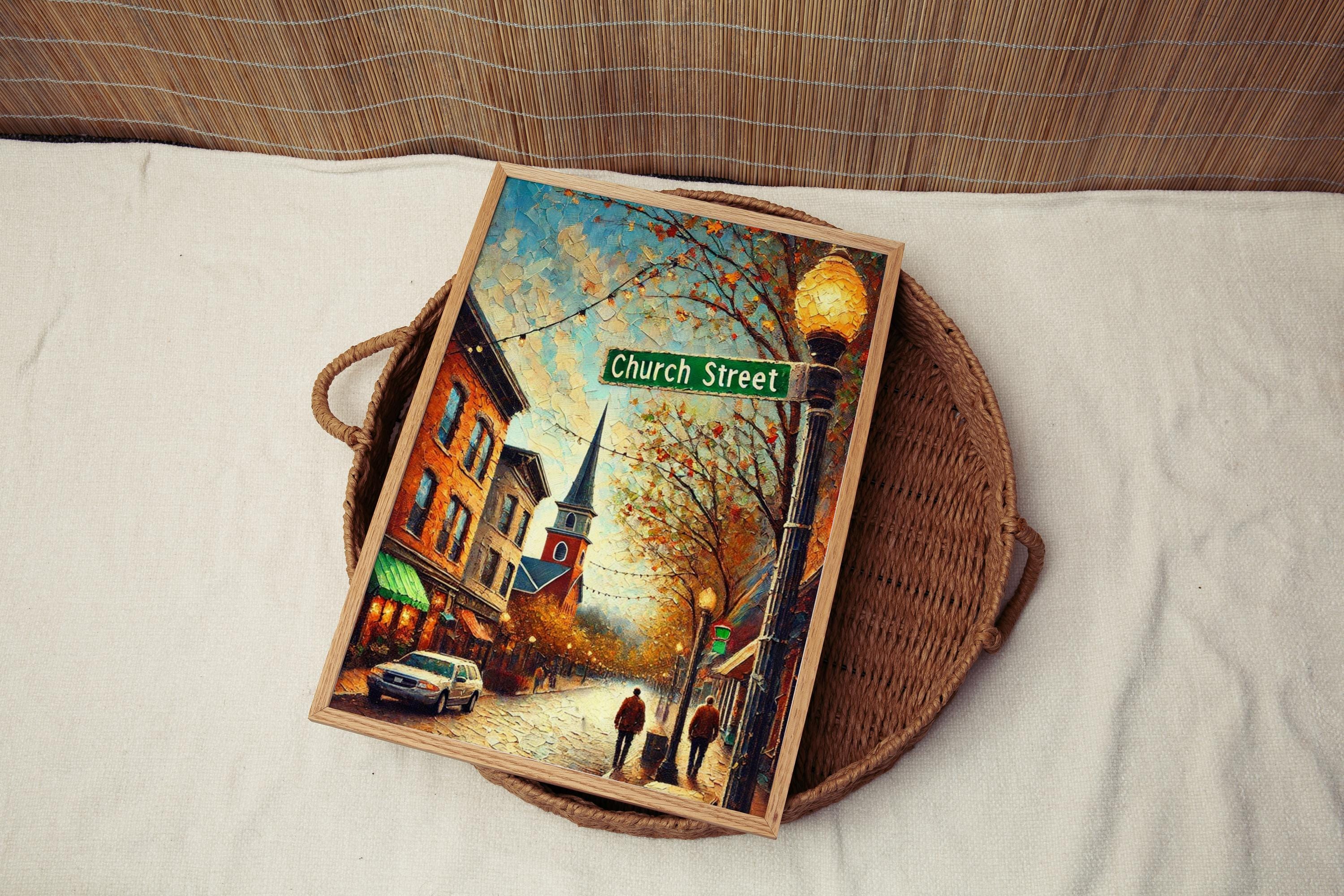 Church Street Sign Print: Burlington Vermont Travel Poster