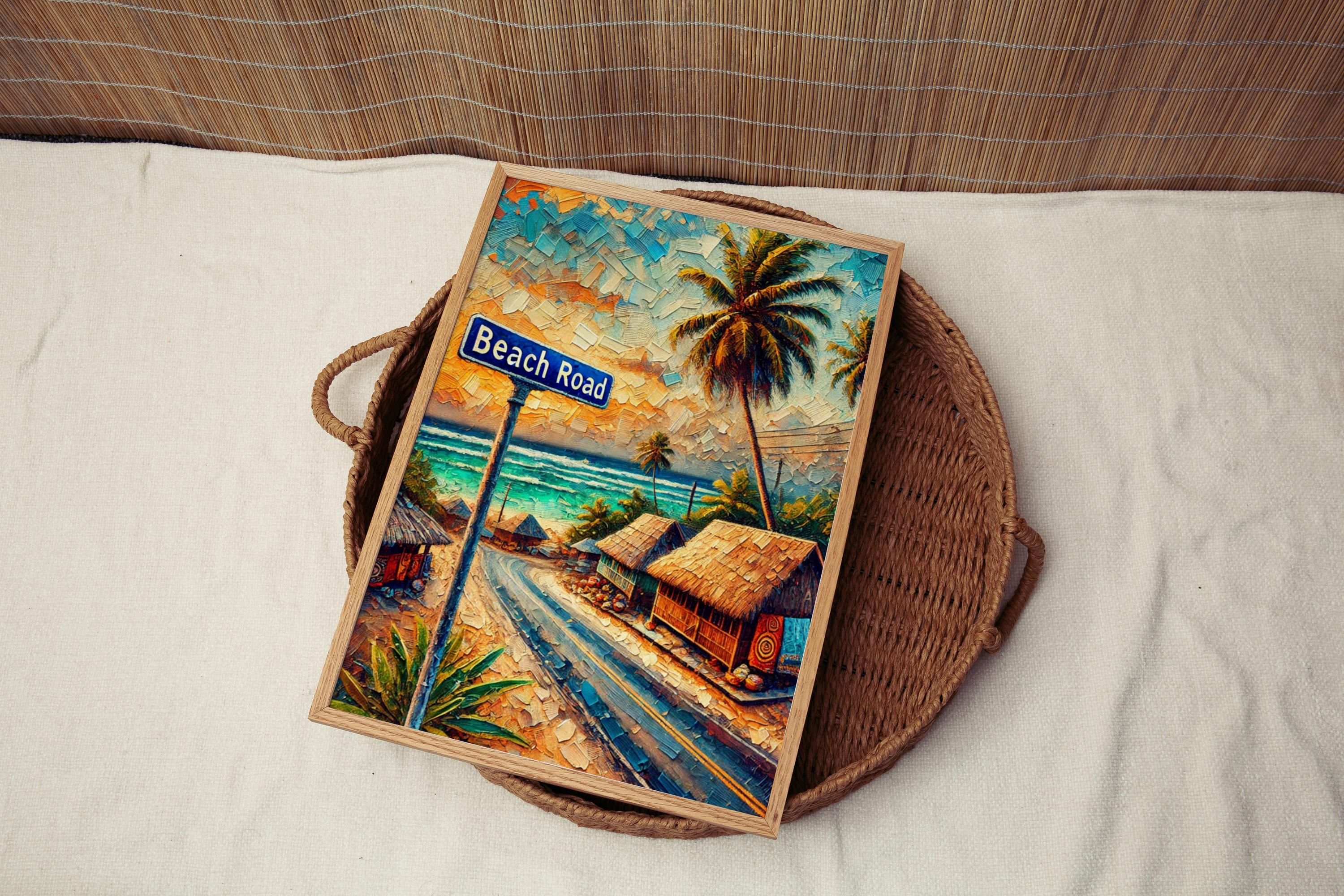 Beach Road Cubism Art Print: Apia Samoa Coastal Travel Poster