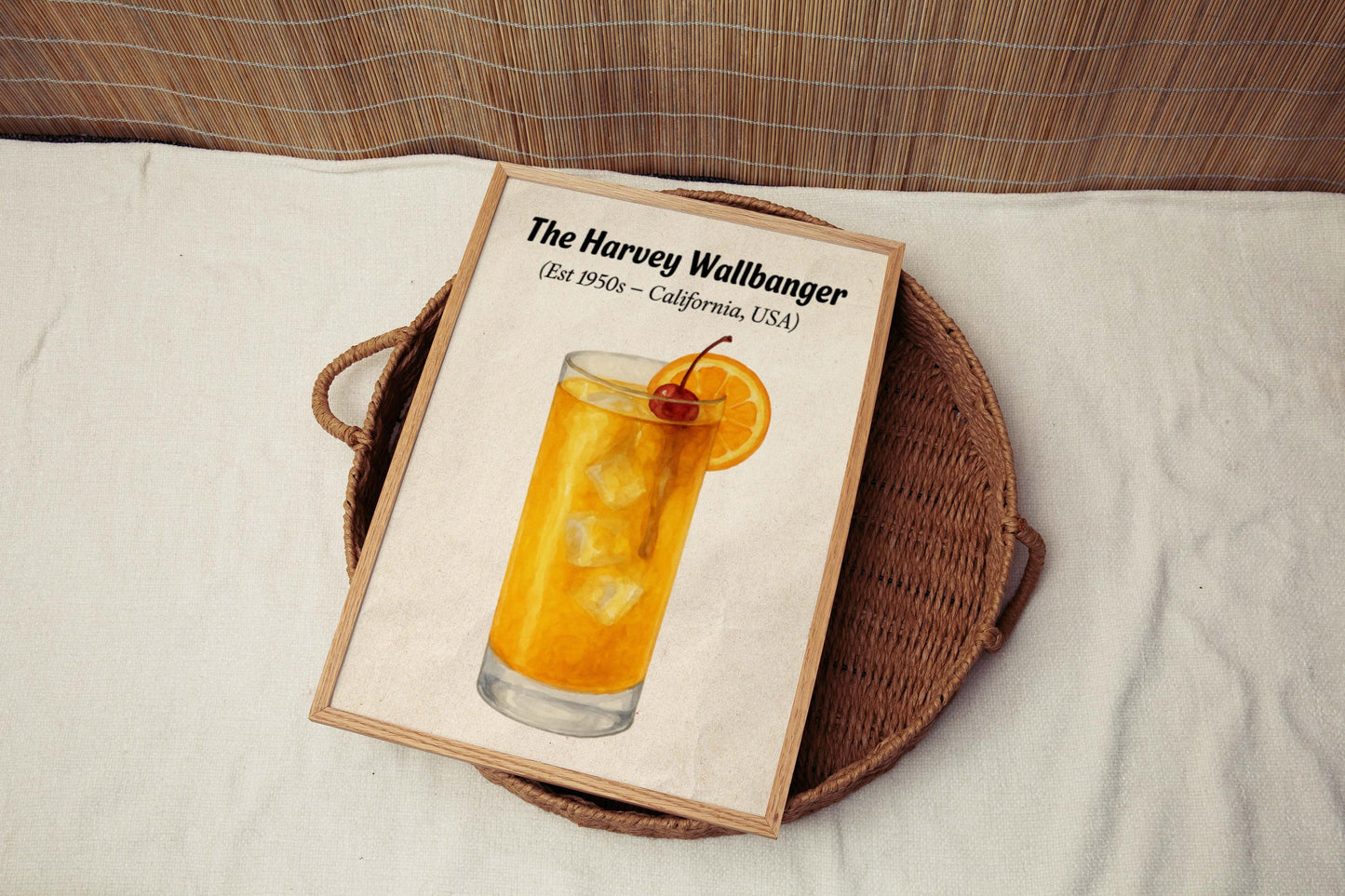 Harvey Wallbanger Cocktail Artwork, Orange Drink Art, 70s Cocktail Print, Galliano Poster, Tall Drink Wall Art, Retro Mixology Poster