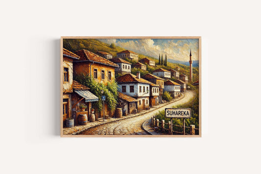 Suhareka Art Travel Print - Kosovo City Wall Art Poster, European Housewarming Gift, Suhareka Map Decor, Travel Poster for Home & Office