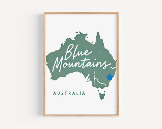 Blue Mountain Wall Art Print - Australian Travel Home Decor, College Dorm Gift, Housewarming Present, Scenic Blue Mountain Artwork