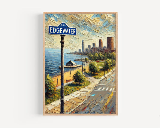 Cleveland Edgewater Wall Art Print - Ohio Travel Poster, Housewarming Gift, American Decor, Cleveland Gift, Landscape Artwork