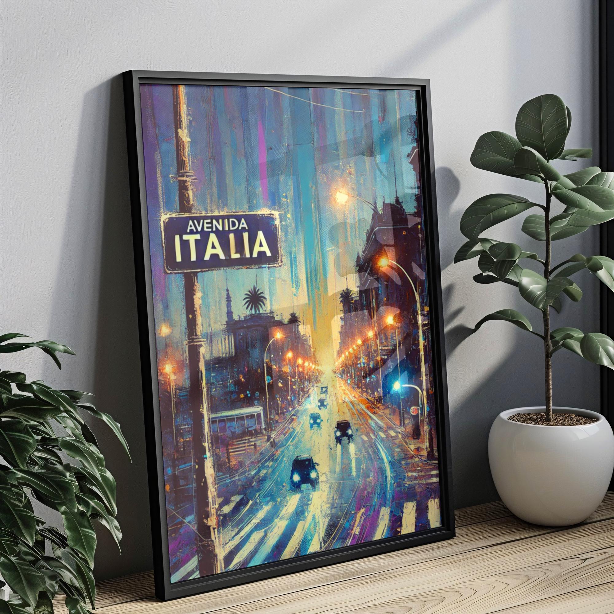 Avenida Italia Oil Painting Art Print: Montevideo Uruguay Street Sign Travel Poster