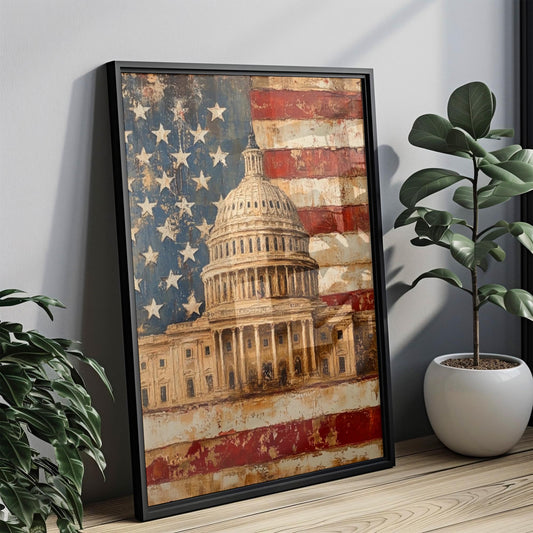 American Capitol Abstract USA Wall Art | Patriotic United States Poster | Independence Day Home Decor