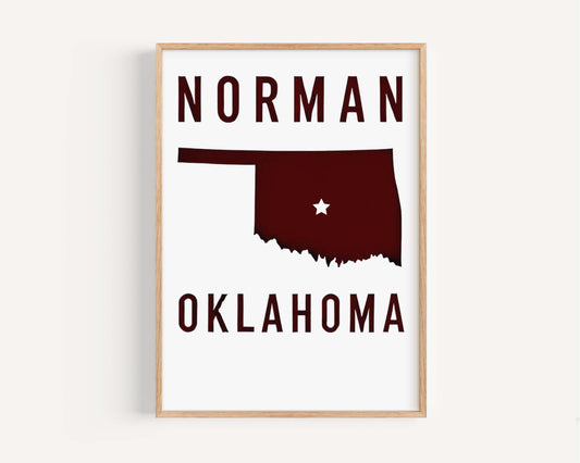 Norman Print - Oklahoma Wall Art Travel Decor, College & Housewarming Gift, Unique OK Artwork for Home or Office