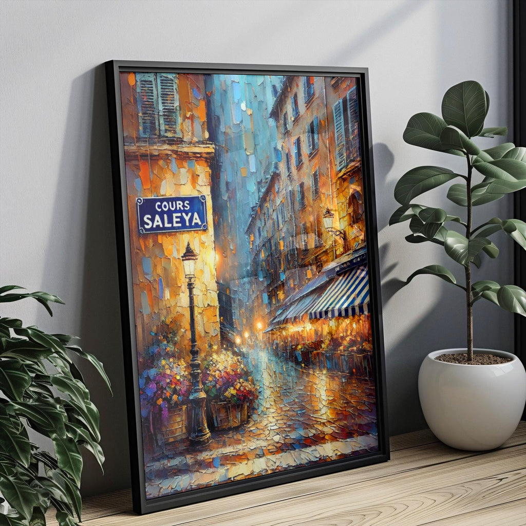 Cours Saleya Oil Painting Art Print: Nice France Street Sign Travel Poster