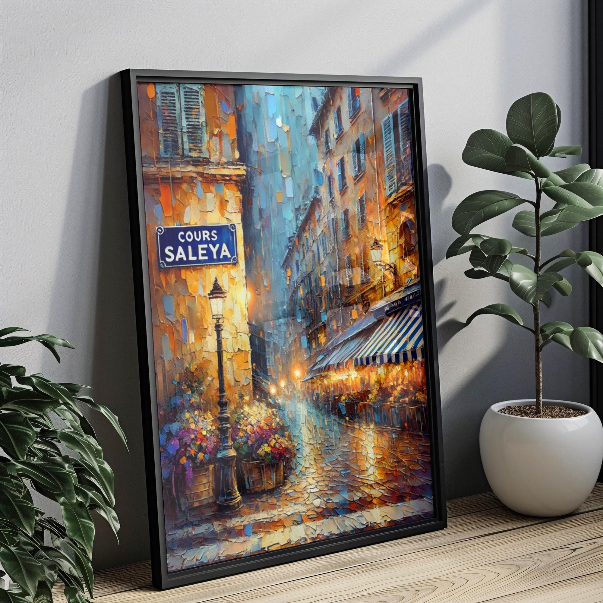 Cours Saleya Oil Painting Art Print: Nice France Street Sign Travel Poster