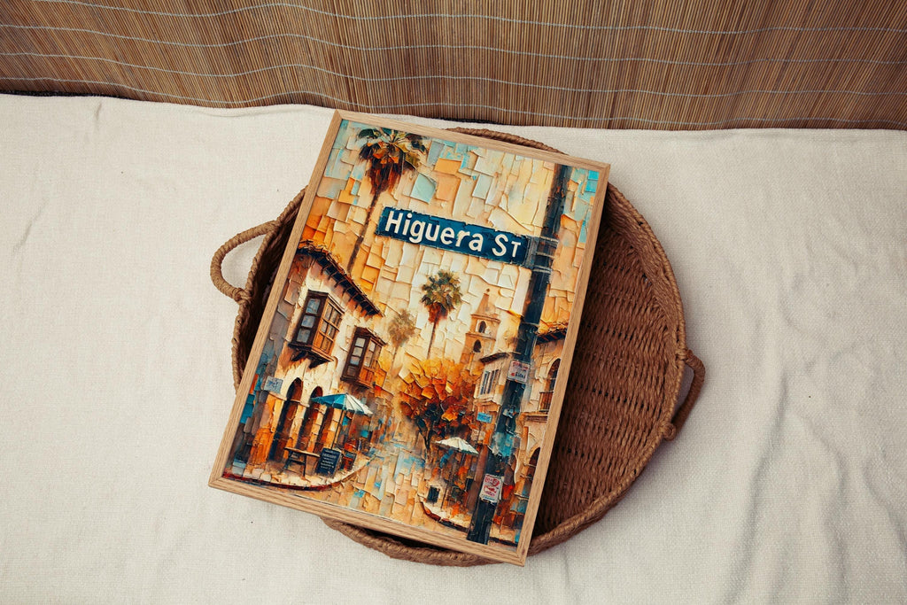 Higuera Street Oil Painting Art Print: San Luis Obispo California Street Sign Travel Poster