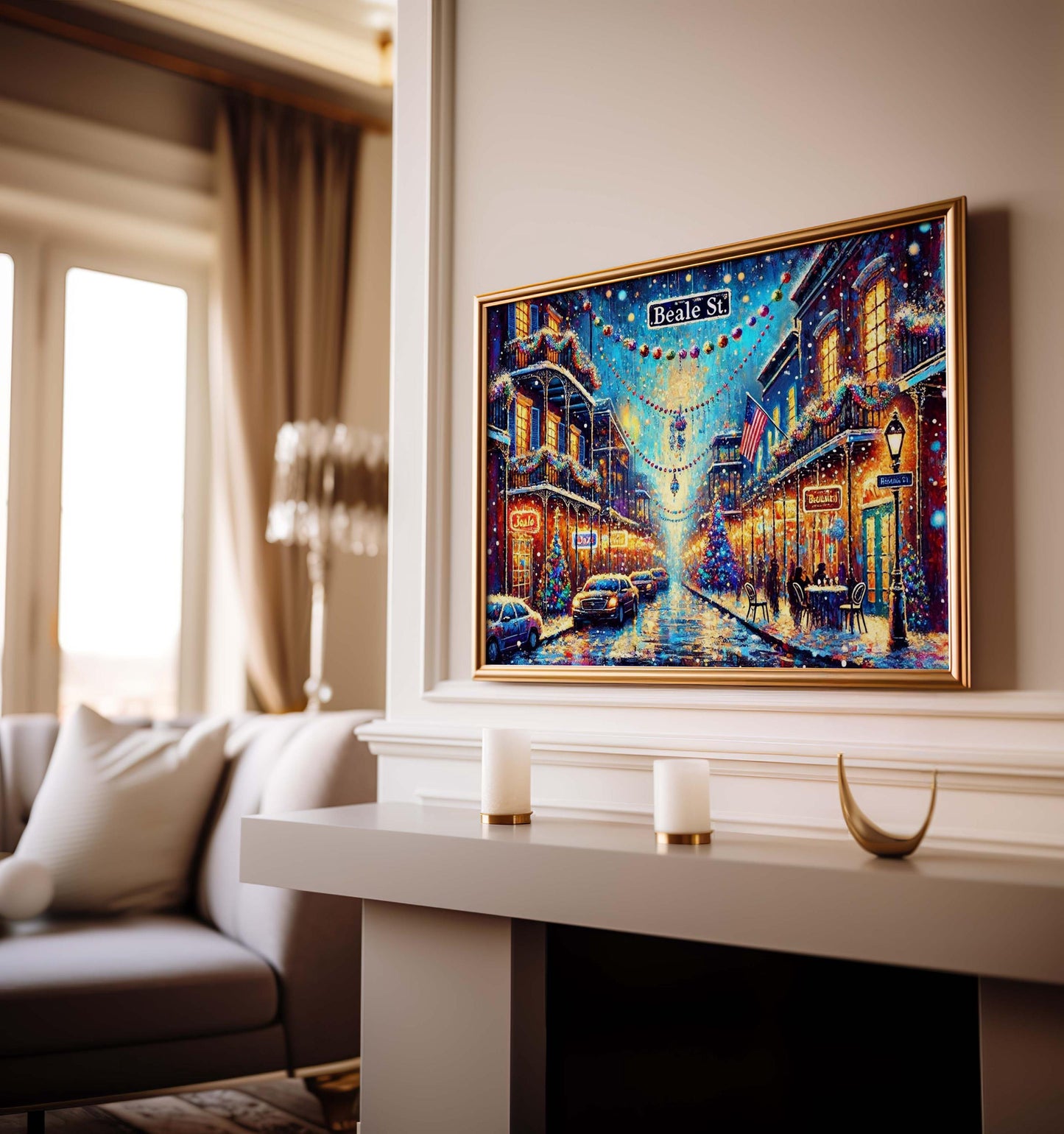 Beale Street Christmas Art Print – Memphis Holiday Wall Decor, Blues Music Winter Scene