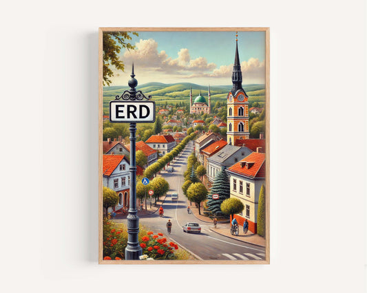 Erd Art Wall Print - Hungary City Travel Poster, European Souvenir, Housewarming Gift, Erd Map Home Decor, Vibrant Travel Art