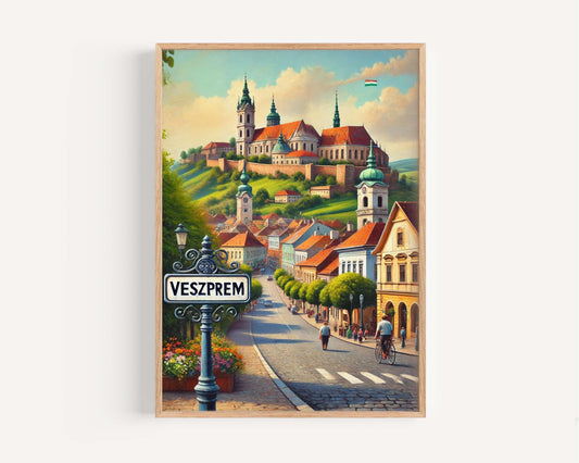 Veszprem Art Print - Hungary City Wall Art, Travel Poster, European Home Decor, Housewarming Gift, Veszprem Travel Map Illustration