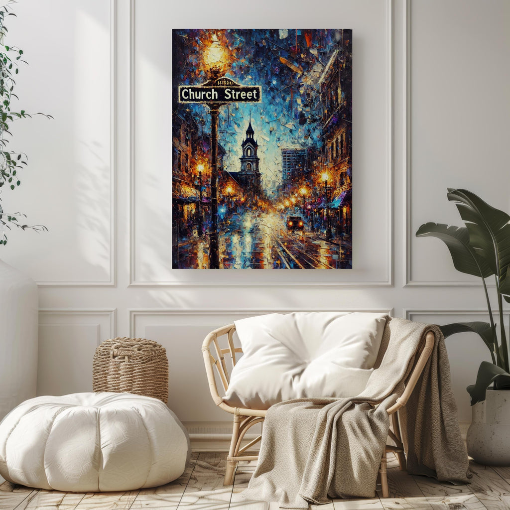Church Street Oil Painting Art Print: Orlando Florida Street Sign Travel Poster