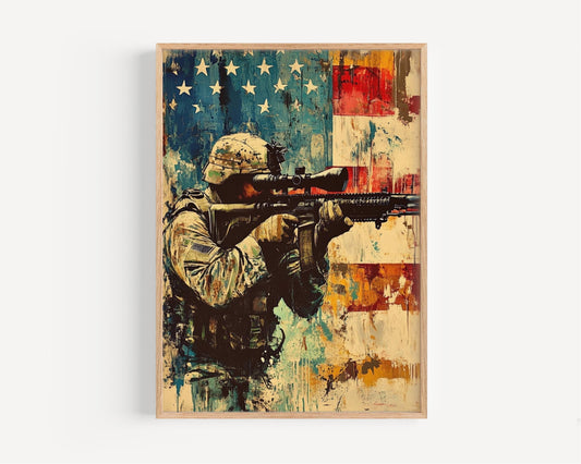 American Sniper Art | Abstract Patriotic USA Wall Art | United States Independence Poster for Home Decor