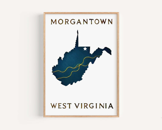 Morgantown Print - West Virginia Wall Art, Travel Decor, College Dorm Gift, Housewarming & WV State Poster for Home or Office