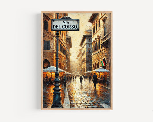 Via del Corso Wall Art, Rome Print, Italy Art, Travel Poster, Italian Cityscape, Vintage Street Scene, Home Decor, Gift for Travelers