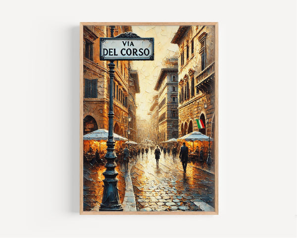 Via Del Corso Vintage Print - Rome, Italy