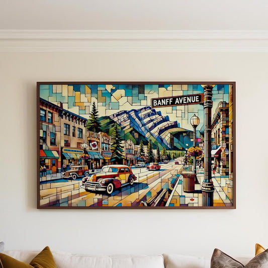 Banff Avenue Print - Banff Wall Art Travel Poster, Alberta Gift, Canada Decor, Housewarming Present, Banff Photography Print