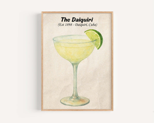 Daiquiri Cocktail Art Print | Martini Drink Illustration | Tropical Bar Decor | Vintage Style Liquor Artwork | Gift for Cocktail Lovers
