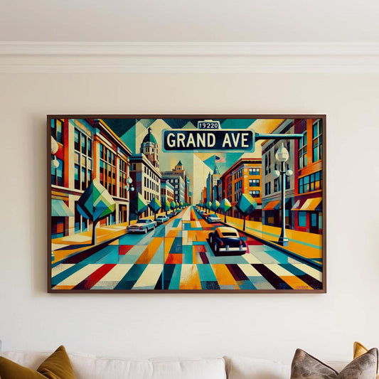 Des Moines Art Grand Avenue Wall Art Print - Iowa Travel Poster & Housewarming Gift, Des Moines Gift, Iowa Home Decor