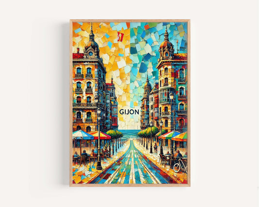 Gijón Art: Spanish Coastal Wall Art Print, Gijon Travel Poster, European City Decor, Housewarming Gift, Spain Beach Town Artwork