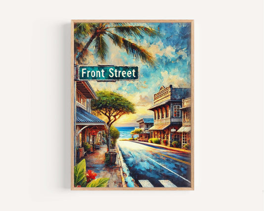 Maui Art Front Street Wall Print - Hawaii Travel Poster, Lahaina & Honolulu Gift, Housewarming Decor