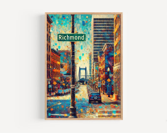 Virginia Richmond Wall Art Print, Travel Poster, USA Decor, Virginia Gift & Housewarming Artwork, City Map Map Travel Print